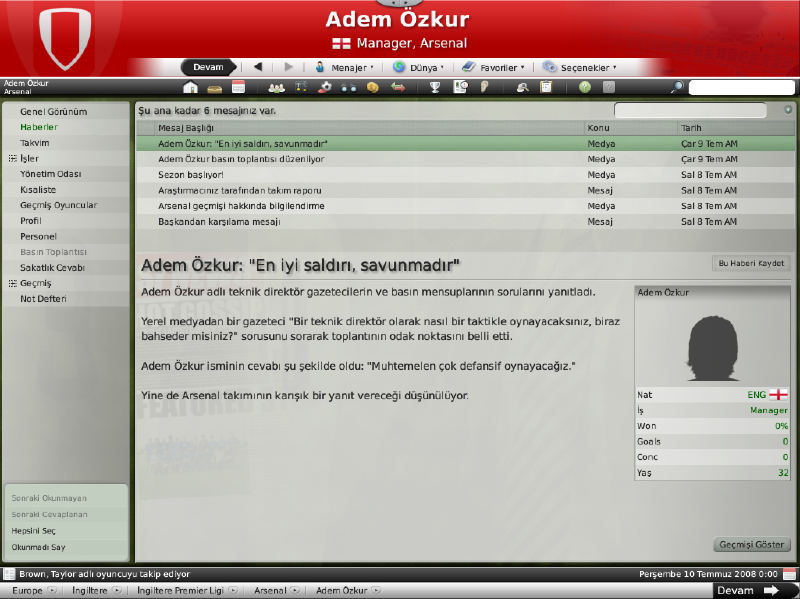 Football Manager 2009 Türkçe yama 1. ekran görüntüsü