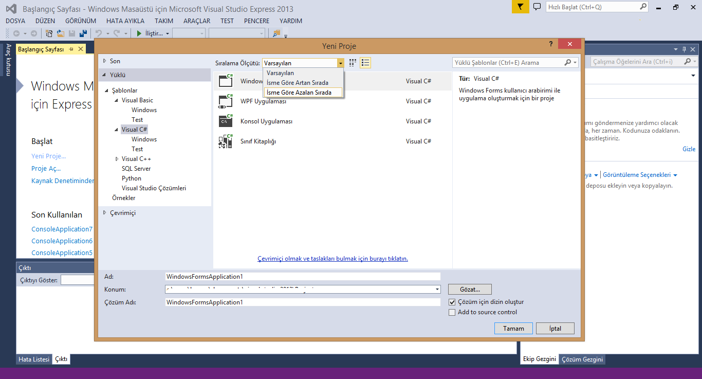 Microsoft Visual Studio Express 2013 Türkçe yama 3. ekran görüntüsü